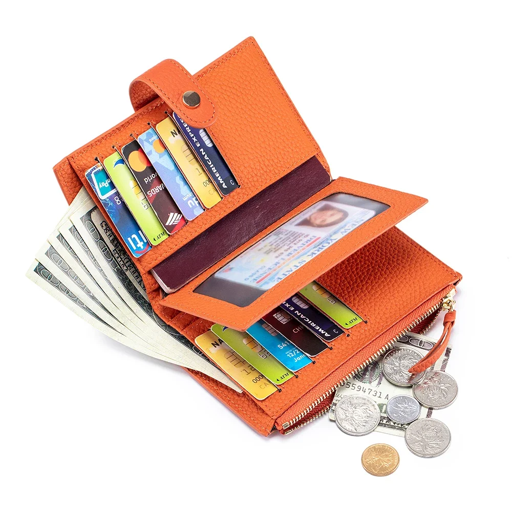 Small Wallet for Women Genuine Leather Bifold Multi Mini Card Holder Organizer Purse Ladies Short Wallet with Passport ID Window