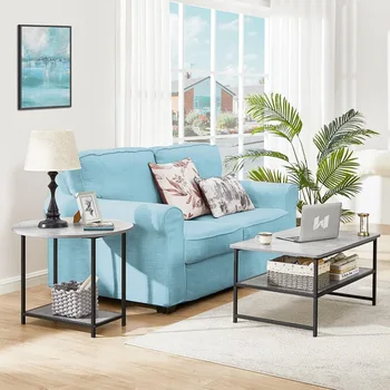 WOHOMO Coffee Table, Modern Style Coffee Tables for Living Room Marble Center Table with Storage 2 in 1Detachable Table Set 5