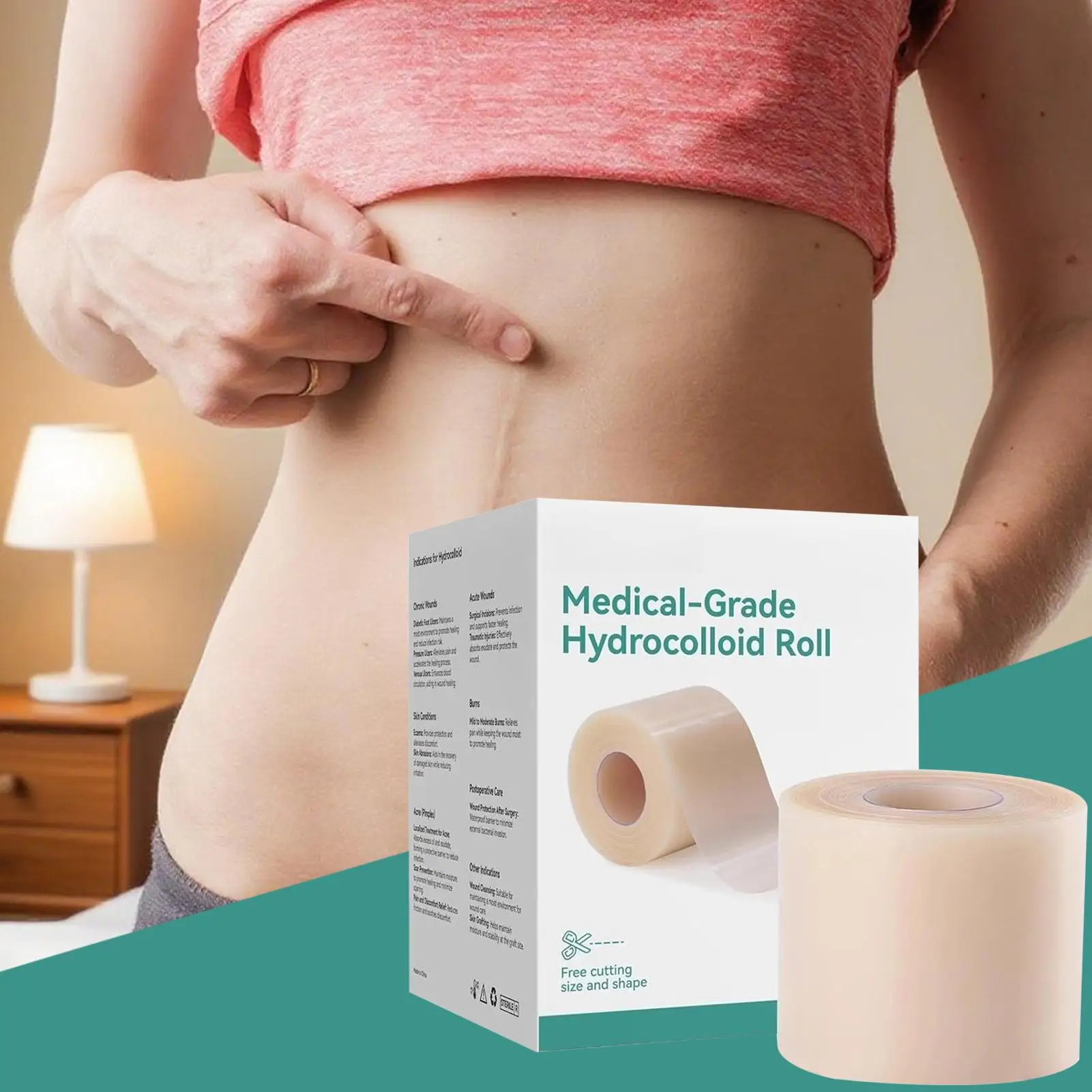 Silicone scar patch hydrocolloid roll self-adhesive patch bandage highly absorbent for burn blister wound care