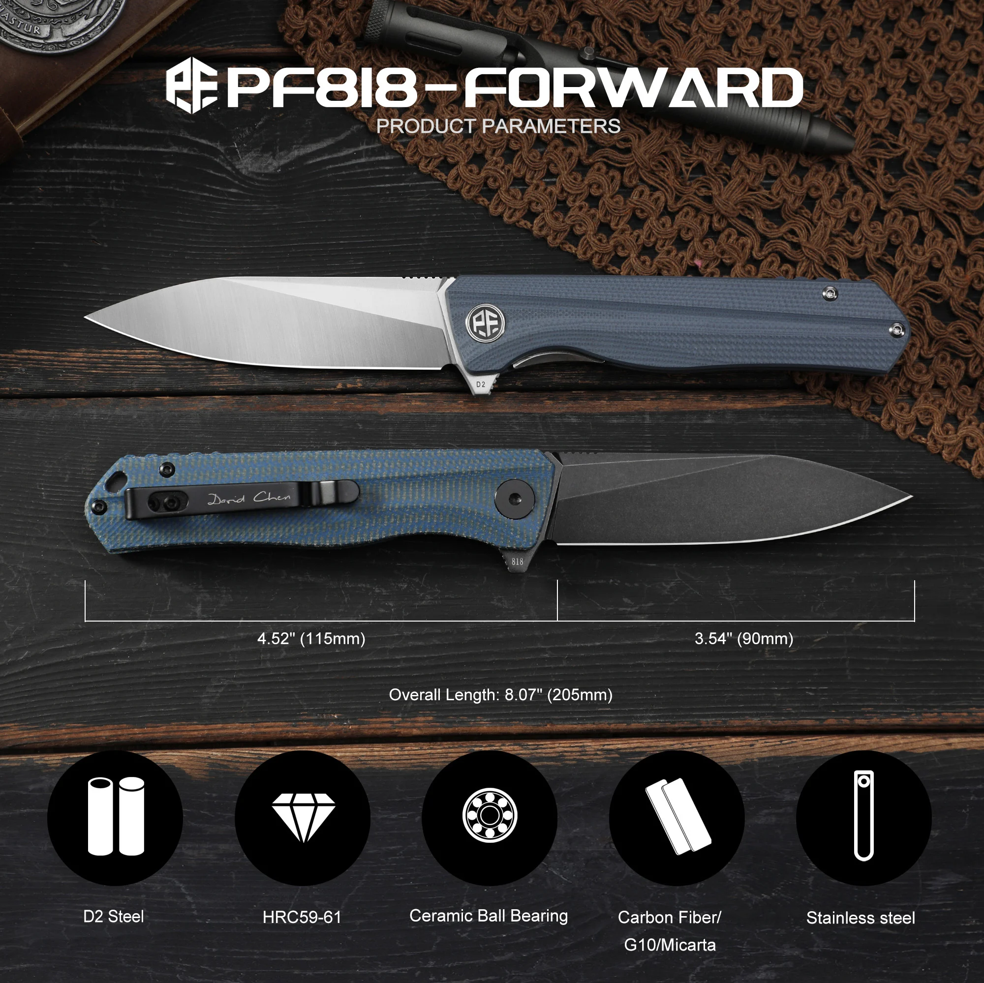 Petrified Fish Folding Knife D2 Steel Blade G10 Handle Pocket