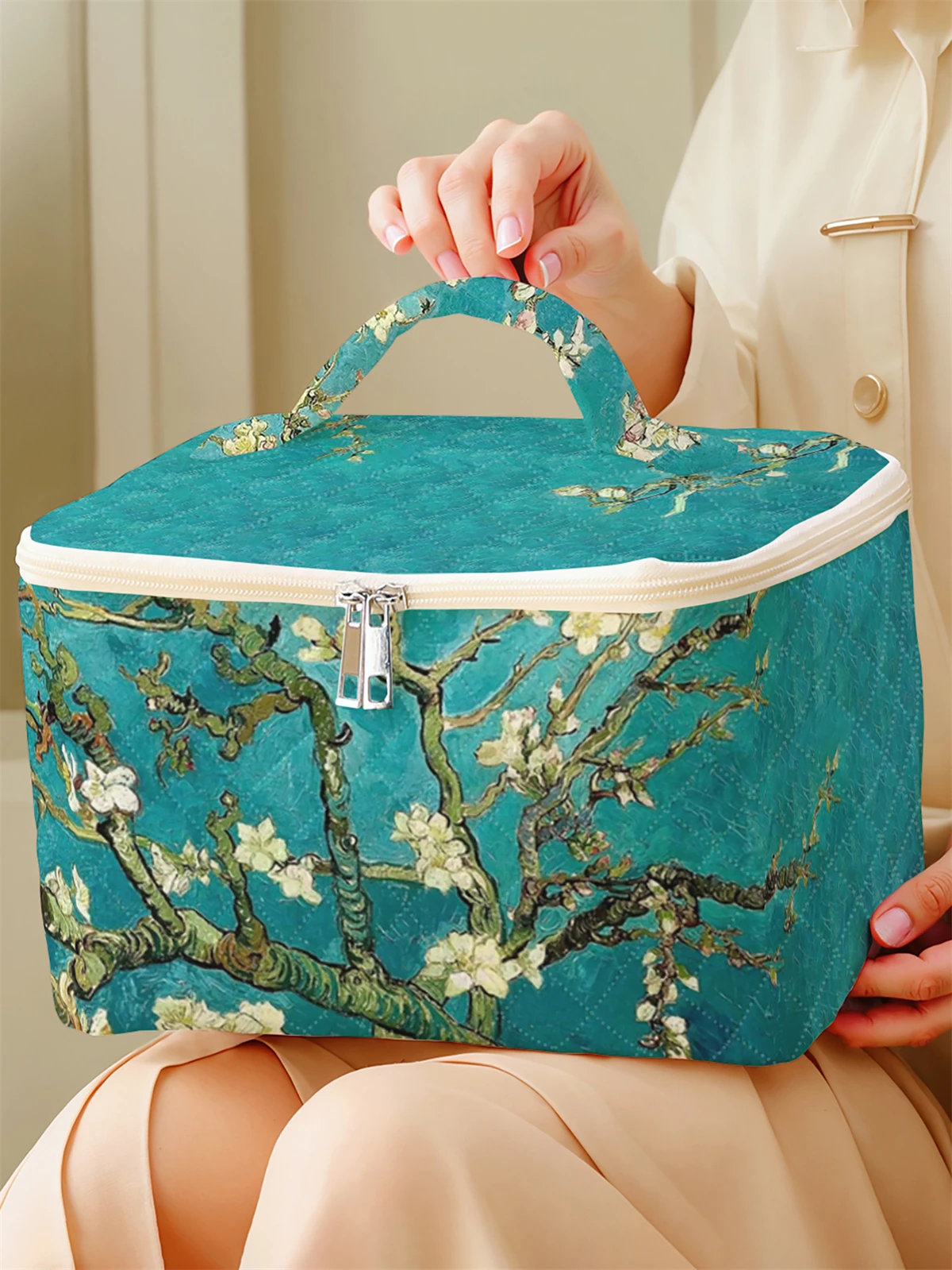 1pc， Portable travel cosmetics with floral patterns, large capacity travel storage bag, cute and stylish makeup bag
