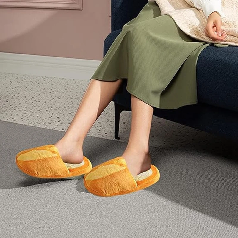 2Piece Simulation Foodie Bread Burger Anti-Slip Plush Warm Cotton Slippers Elf Shoes ,Type A(M) 2