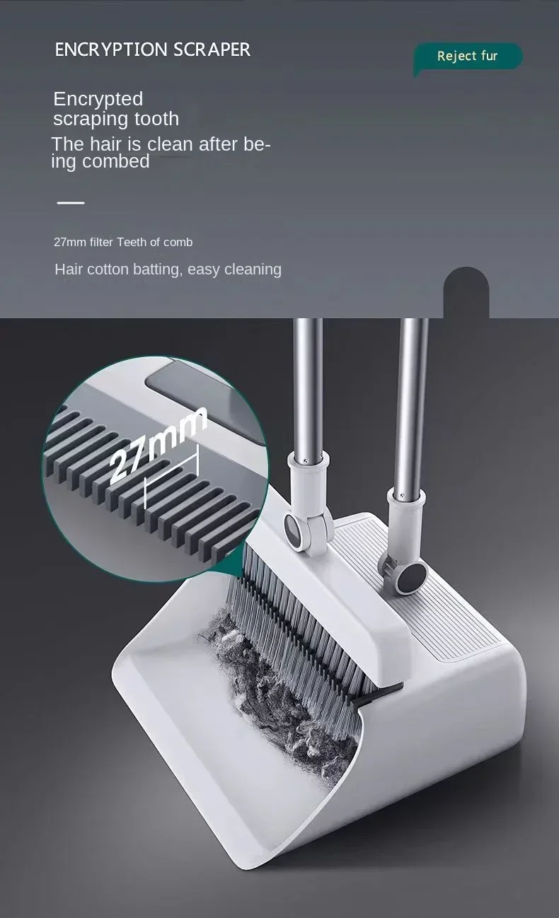 Description Picture 5 of itemThickened Vertical Broom Dustpan Floor Brush Set Indoor Non-Stick Hair Broom Long Handle Broom Dustpan Combination Set