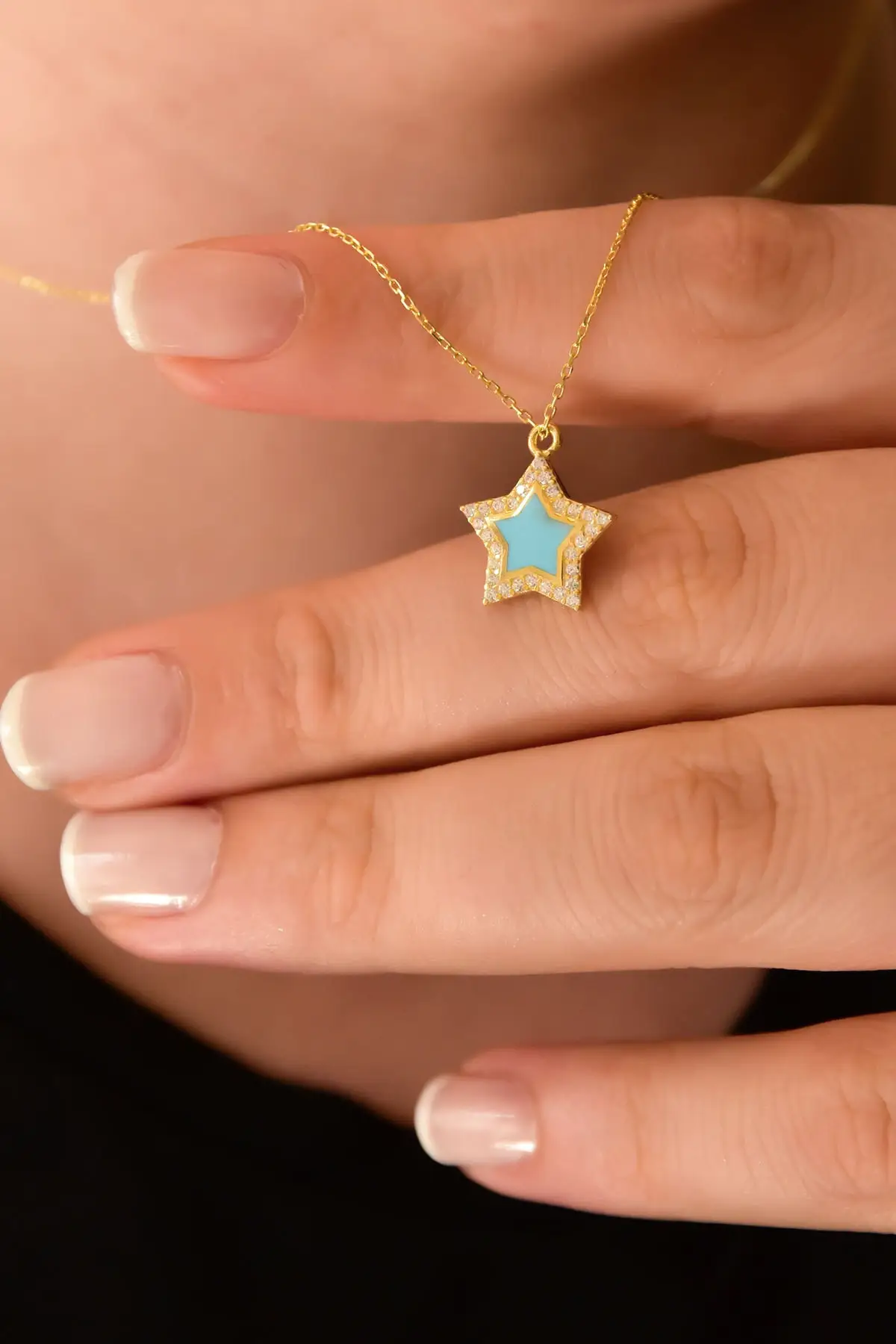 

Women's Gold Plated Stone Enameled Star Model 925 Sterling Silver Necklace