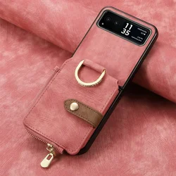 Luxury Leather Zipper Wallet Back Cover for Moto Razr 70 Plus (Pink)