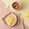 4PCS Baby Silicone Dinner Set Suction Cartoon Bear Bowl Dishes Silicone Spoon Fork Eating Training Baby Tableware Soft Utensils 2