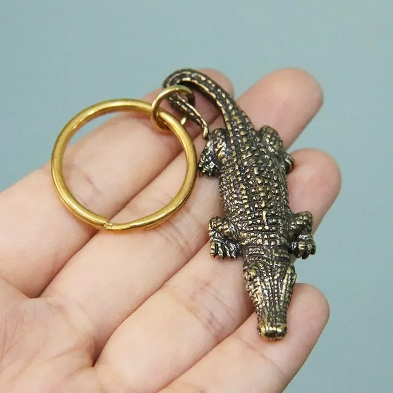 Antique Bronze Crocodile Miniature Figurines Vintage Brass Mini Alligator Statue Desk Ornaments Home Feng Shui Decor Crafts