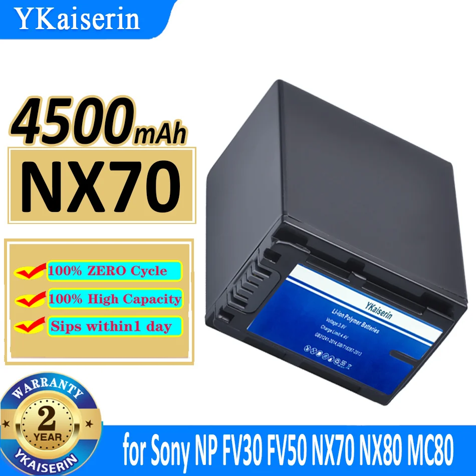 Batteria Ykaiserin 4500Mah Per Sony Np Fv30 Fv50 Fv60 Fv70 Pxw Z90 X70 Nex-Vg30E Hxr Nx70 Nx80 Mc80 Bateria