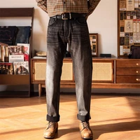Red Tornado Worn-Black Straight Fit Jeans Stonewashed Men's Selvedge Denim Pants 1