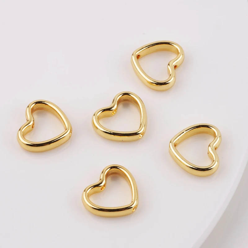 

10Pcs Brass 18K Gold Plated Heart Bead Frames Fit 6mm Two Holes Loose Beads for Diy Necklace Bracelet Jewelry Making Supplies