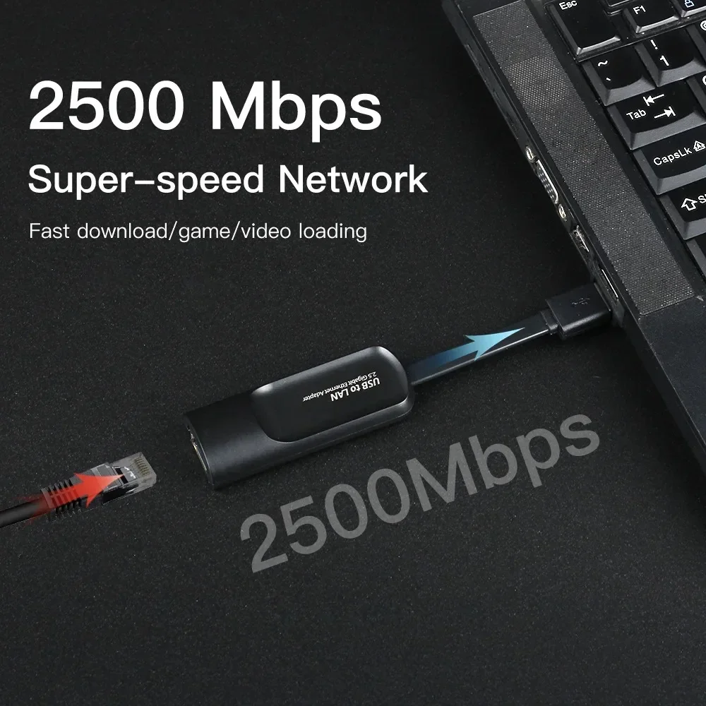 2500Mbps Ethernet Adapter 2.5G Type C USB 3.0 to RJ45 Network Card Wired Ethernet Gigabit Adapter Lan Card Hub for MacBook iPad 2
