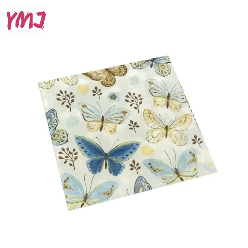 Disposable Tableware Paper Napkins Disposable Colorful Printed Napkins Butterfly Design Hotel Cafe Party Wedding Square Paper Napkin Placemats Food Grade Napkin