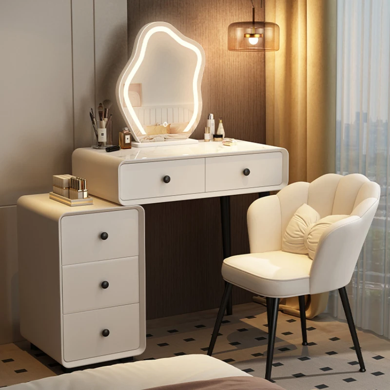 여성용 조명 보관 드레스, 나이트 스탠드 메이크업 세트, 화이트 드레스, 모바일 다기능 침실 가구