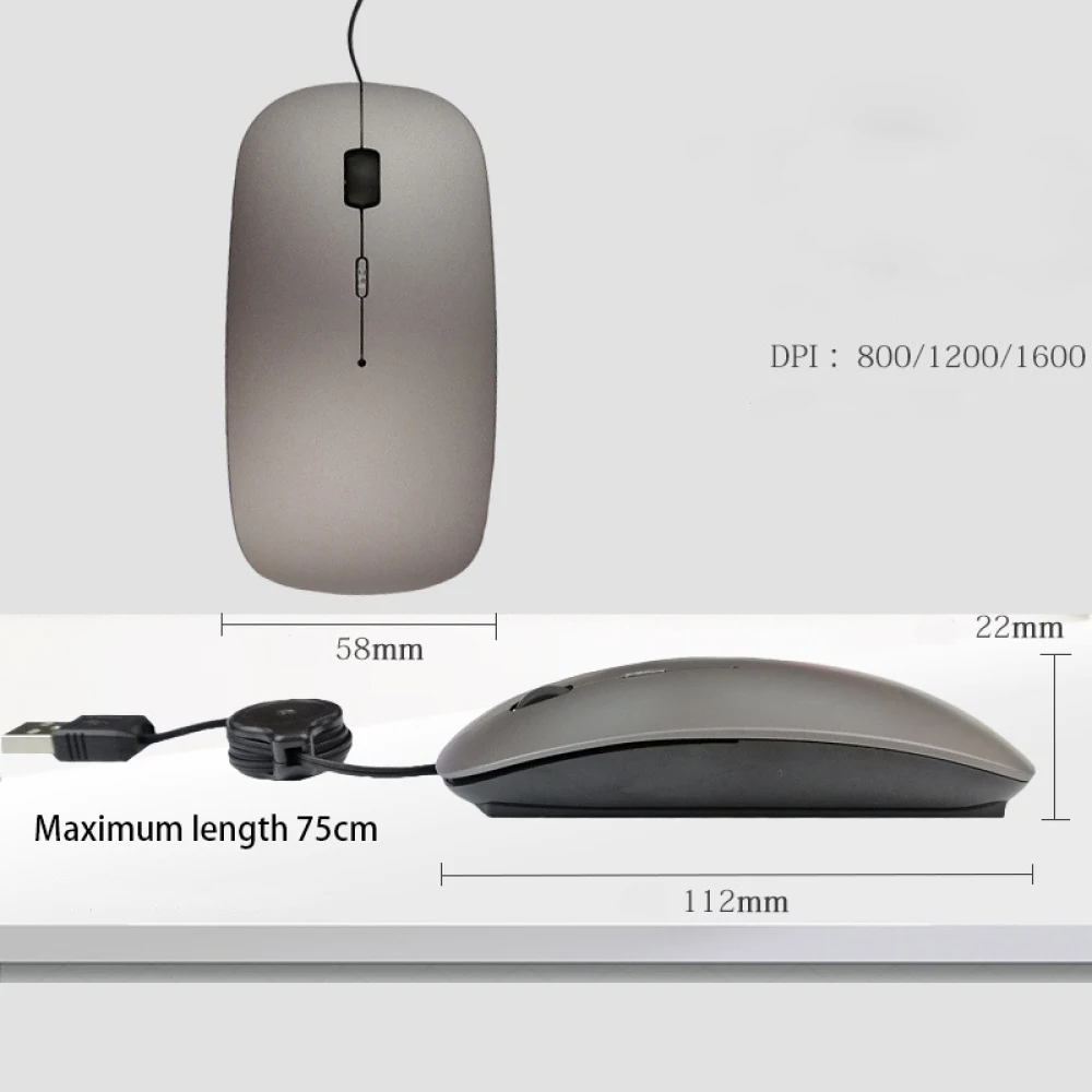Notebook Wired Mouse Computer Telescopic Mute 800/1200/1600DPI USB Optical Mouse Office Game Accessories