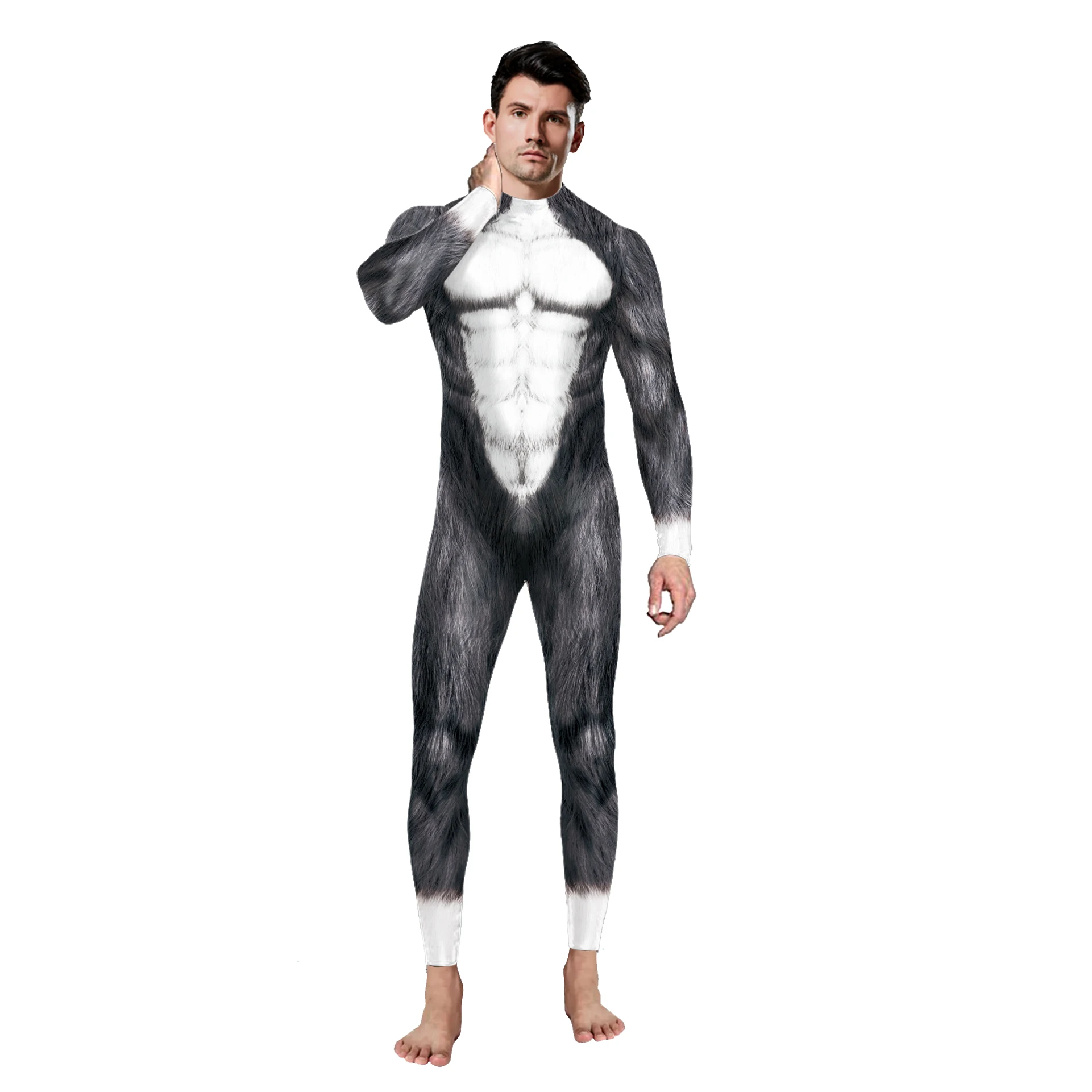 Funny Animal Husky Fox Wolf Printed Cosplay Costume cosplay costume For Adult Male Bodysuits Outfits 3D Zentai Suits Halloween Party Jumpsuit