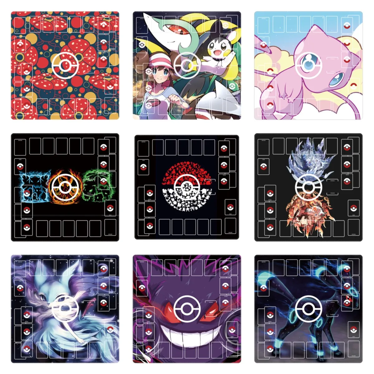 

60*60*0.2cm PTCG Pokemon Dedicated GAME Card Mat Battle Against Mew Gengar Umbreon Charizard Poke Ball Anime Toys Gifts