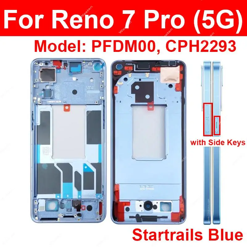 OPPO Reno7 Pro용 LCD 미들 프레임 하우징, 전면 프레임 미들 케이스, 측면 키 수리 부품, 5G PFDM00 CPH2293