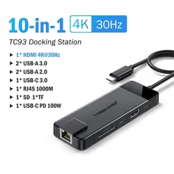 Lemorele 10 - in - 1 USB - C Hub with 4K HDMI, 100W Power Delivery, Gigabit Ethernet, and SD/TF Slots (10 in 1 ABS)