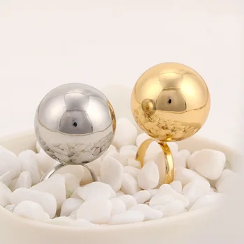 1 Pc Silver Gold Color Rings For Women Adjustable Opening Fashion Big Metal Balls Ring Personality Fashion Gifts 1