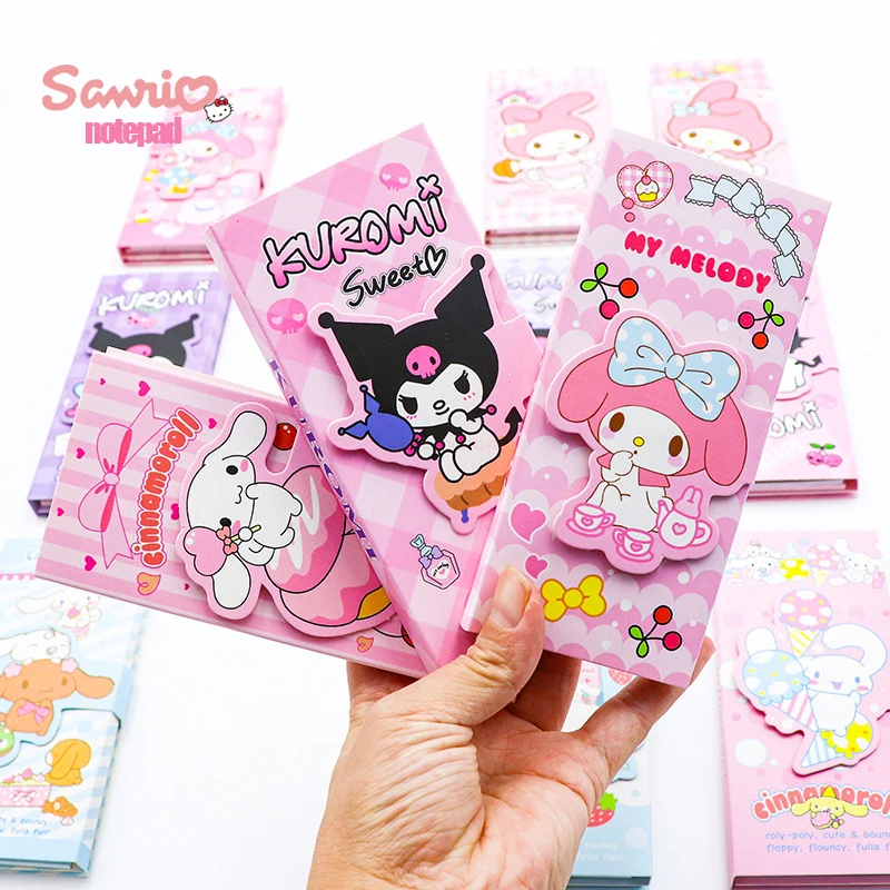 

2023 New 16pcs Sanrio Cartoon Kuromi Melody Three Fold Note Book Message Book Memorandum Student Supplies Stationery Wholesale