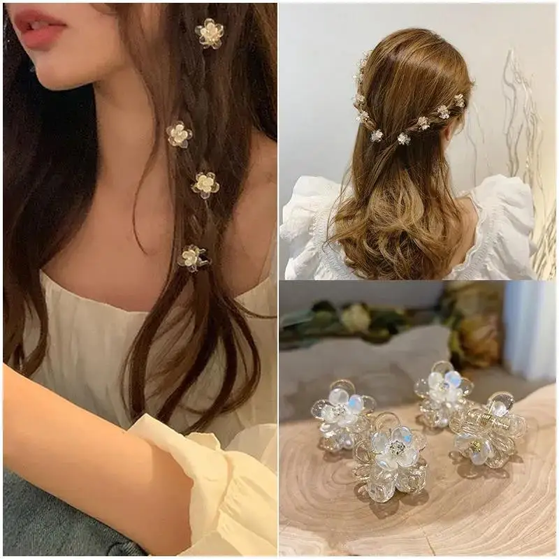 Mode Kleine Frische Einfache Transparent Blume Klaue Clip Weibliche Mädchen Krabben Haar Clip Mini Nette Zubehör Haar Perlen für Zöpfe