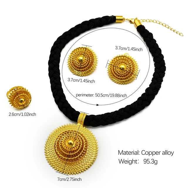 African Black Rope Necklace Earrings Jewelry Set For Women 24K Gold Plated Dubai Indian Nigeria Bridal Wedding Party Jewellery 6