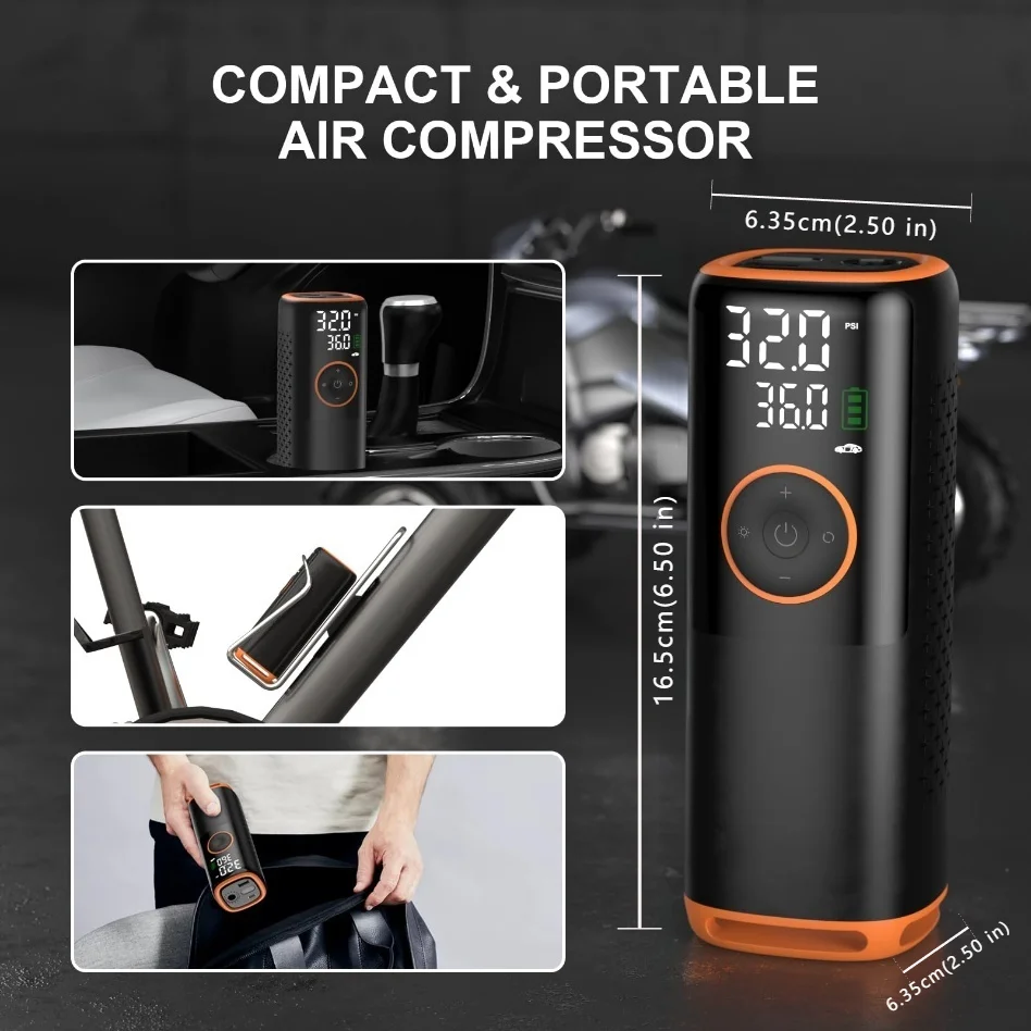 160 PSI Tire Inflator Portable Air Compressor with Tire Pressure Gauge for Car, Bicycle, Motorcycle Tires, Balls etc. air pump