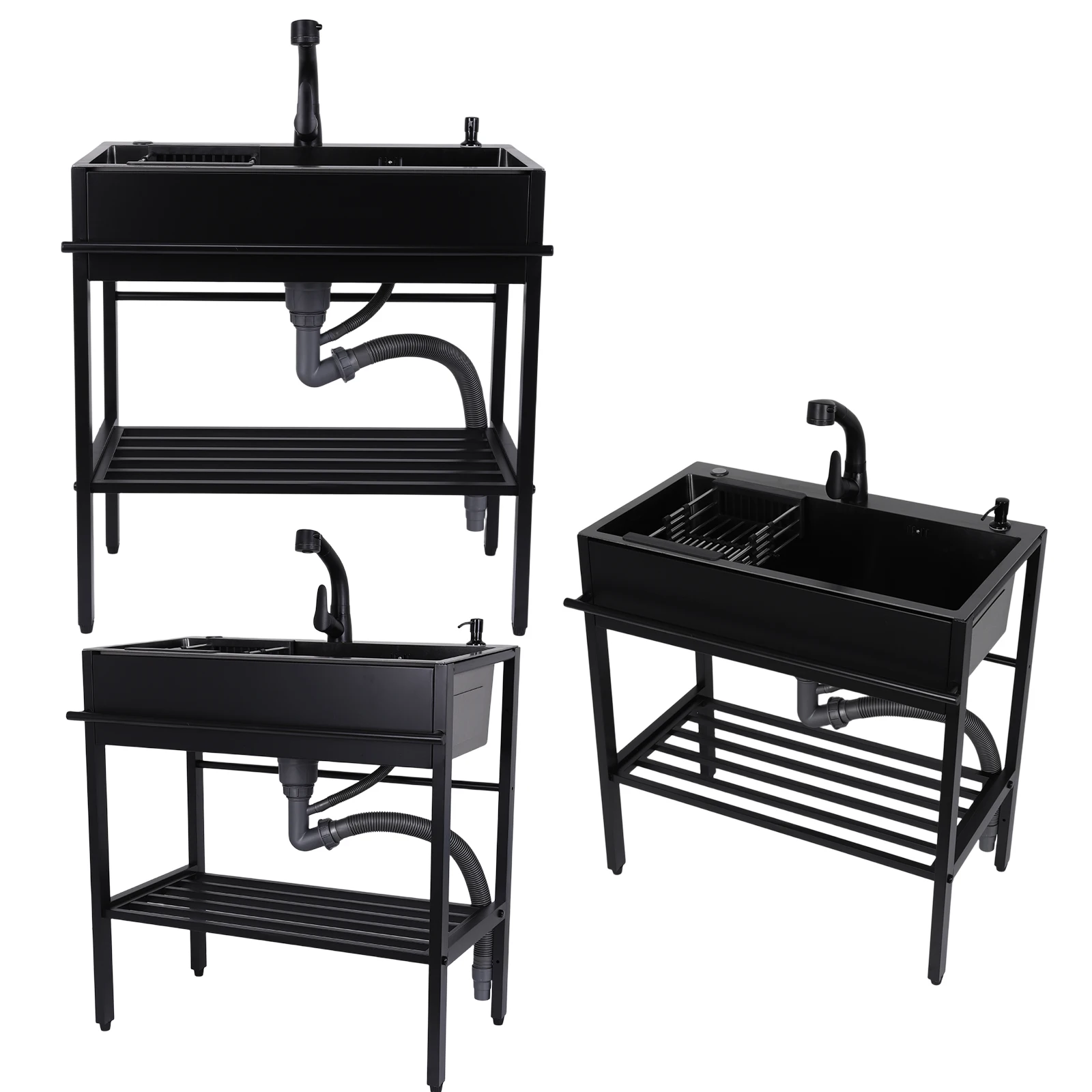 Utility Sink with Cold & Hot Water Faucet Hoses and Drain Kit Stainless Steel Sink Laundry Sink for Kitchens Laundry Room Garage