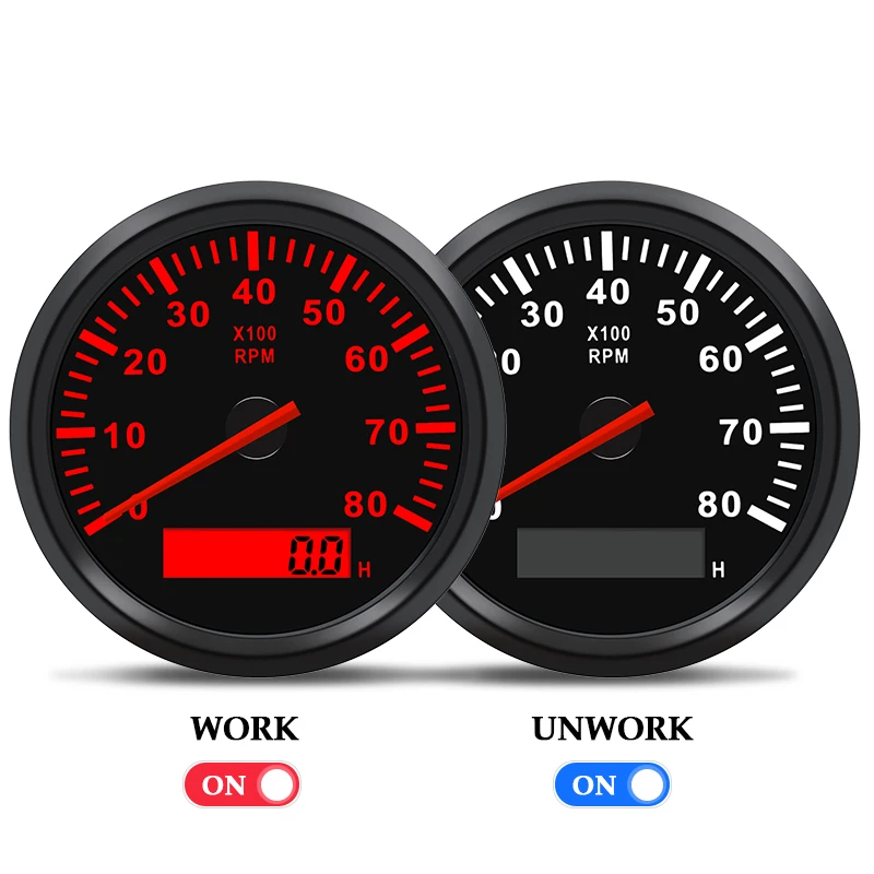 Tachometer Gauge 8K Boat Tachometer Marine Tacho Meter LCD Hourmeter 12V/24V 8000 RPM 85mm Car Tachometer Toerenteller 12v Hour Meter