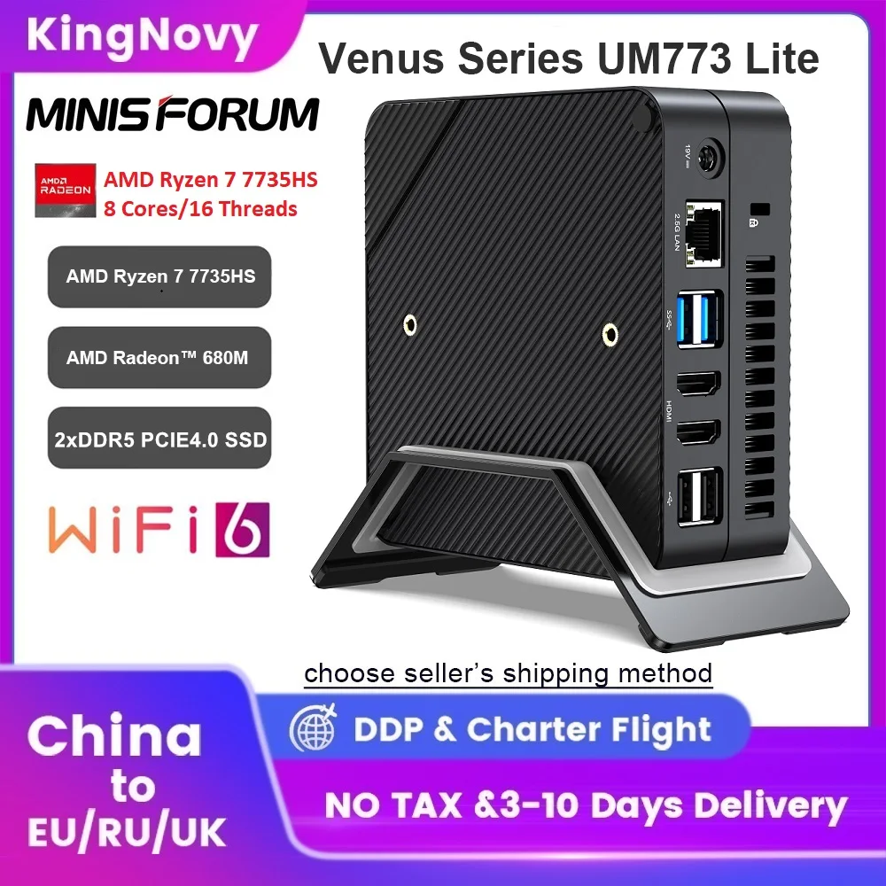 MINISFORUM UM773 UM690 PC Gamer AMD Ryzen 7 7735HS Ryzen 9 6900HX 8 Cores Windows 11 Pro Mini PC DDR5 PCIE4.0 8K USB4.0 Computer