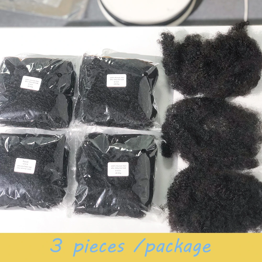 Dreadlocks Braids Hair Afro Kinky Curly Human Hair Bulk for Braiding Extensions Natural Color No Weft 1Pc/30g  Remy 