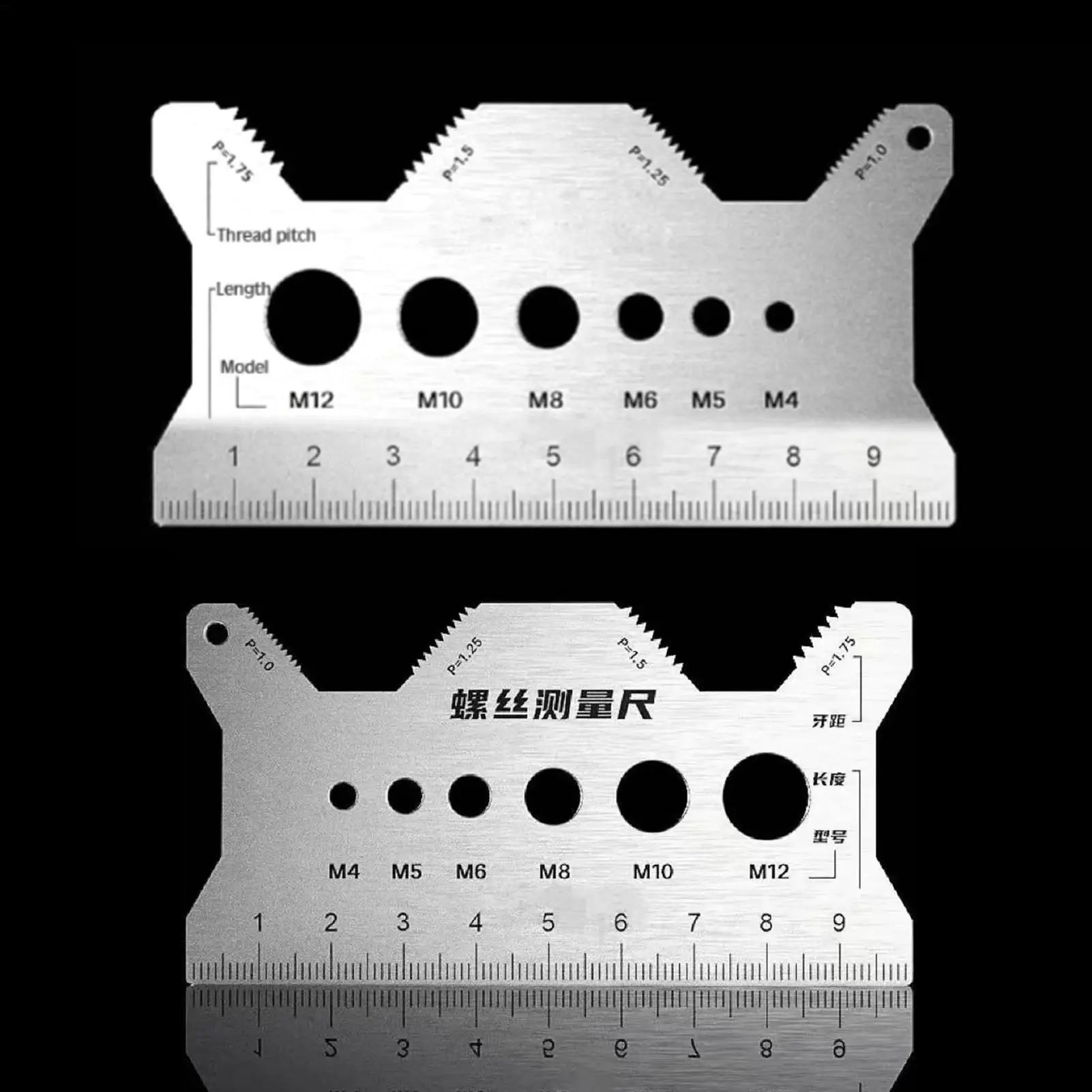 Bolt Measuring Tool Bolt Thread Stainless Steel Sizer Portable Double-Sided Screw Gauge for Layout Repair Jewelry Woodworking