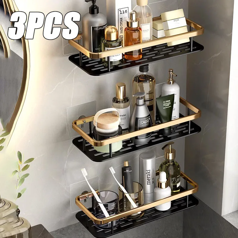 FLE Eckregal 2-etagig – Badezimmer-Organizer, 27x27x15 Cm, Schwarz, Für Kosmetik, Pflege & Deko
