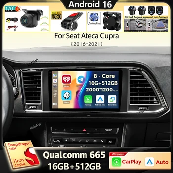 Radio para Auto Android 16 con Carplay para Seat Ateca Cupra 2016-2021, WIFI+4G, Reproductor Multimedia de Video, Navegación GPS, 2 DIN, DVD, Estéreo 1