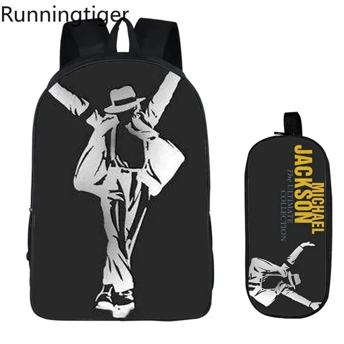 Student Backpacks DIY Michael Jackson Printing Children School Bags for Boys Men Book Bag 2PC Set with Pencil Case Harajuku Bag