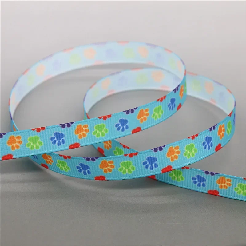 DHK 3/8inch 5yards Dog Cat Paw Printed Grosgrain Ribbon Accessories Sewing Craft Headwear DIY Decoration DIY 9mm E2173