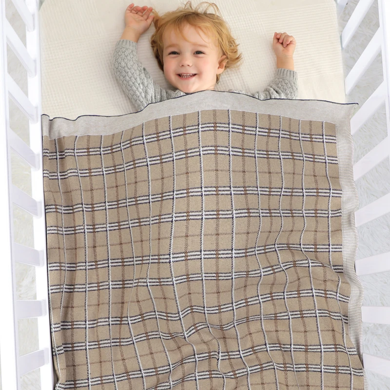 Baby Blankets Plaid Pattern Knitted Newborn Boy Girl Swaddle Wrap Cradle Quilts for Stroller Bed 100*80cm Toddler Receiving Mats