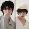 Pure Cotton Cream White Beret for Women Painters with Large Head Circumference and Thin Summer Black Men's Knitted Pumpkin Hat 2