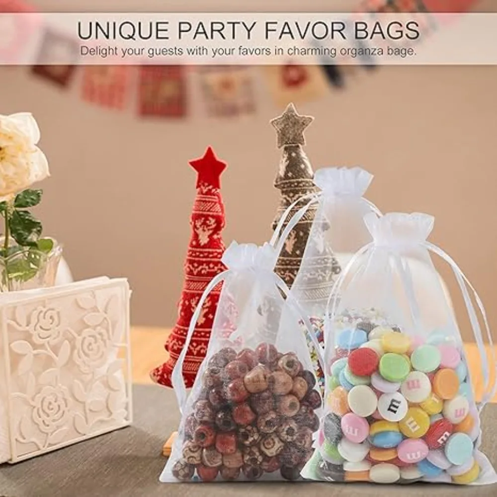 50-300Pcs Organza Gift Bag Sheer Mesh Bags Drawstring Jewelry Bag 7*9 10*15 15*20 20*30cm Christmas Wedding Party Pouches 2