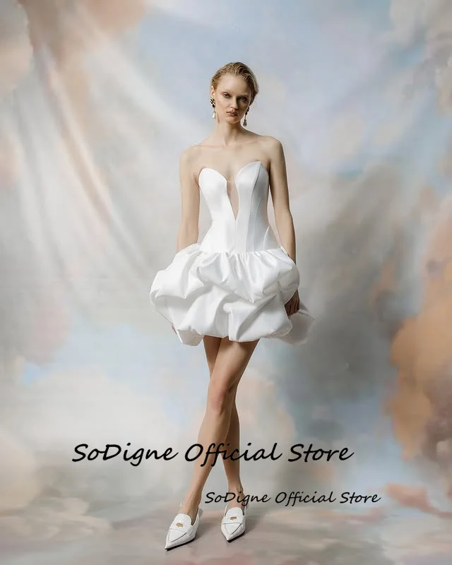 SoDigne A-line Satin Wedding Dress Sleeveless Sweetheart Bride Dresses Beach Ruched Mini Women Bridal Gowns Customized 16 S4c58b81b12684e95a4a4a5535f2d1f10V