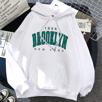 New 1898 Brooklyn York Printed Women Hoodies Fleece Hoody Creativity Pullover Clothing Street Loose Sweatshirts Women'S