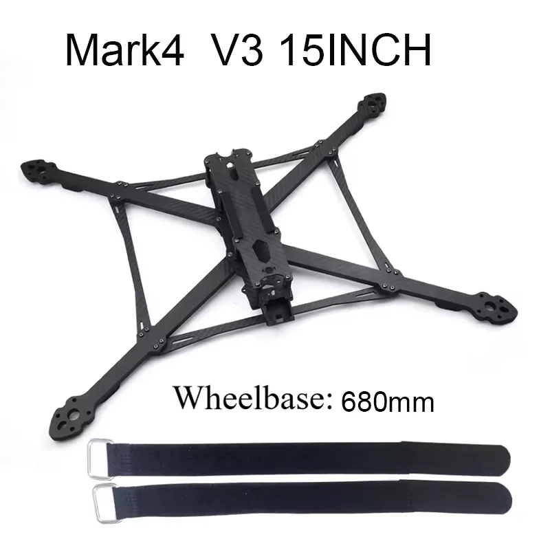 Cadre drone FPV Mark4 V3 Pro 13 pouces 570mm en fibre de carbone, détail des bras renforcés et des supports moteur.