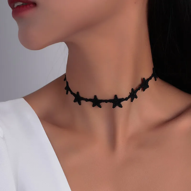 Aihua Böhmen schwarze Spitze Stern Halskette für Frauen handgemachte verstellbare geflochtene Halskette Retro Mode Hals Schmuck