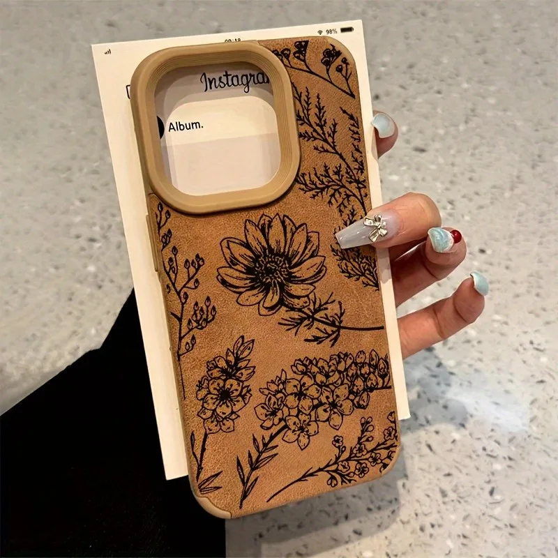 Sunflower Bonded Leather Matte Phone Case with Line Art Design