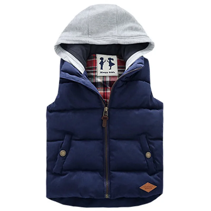 Thickened Boys Vests Baby Boys Hooded Vest Kids Outwear Waistcoat Hood Jacket coletes de inverno Child Sleeveless Jackets