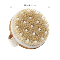 Handheld Natural Wooden Bristle Body Brush - Soft Spa Shower & Bath Massager (Round soft nail)