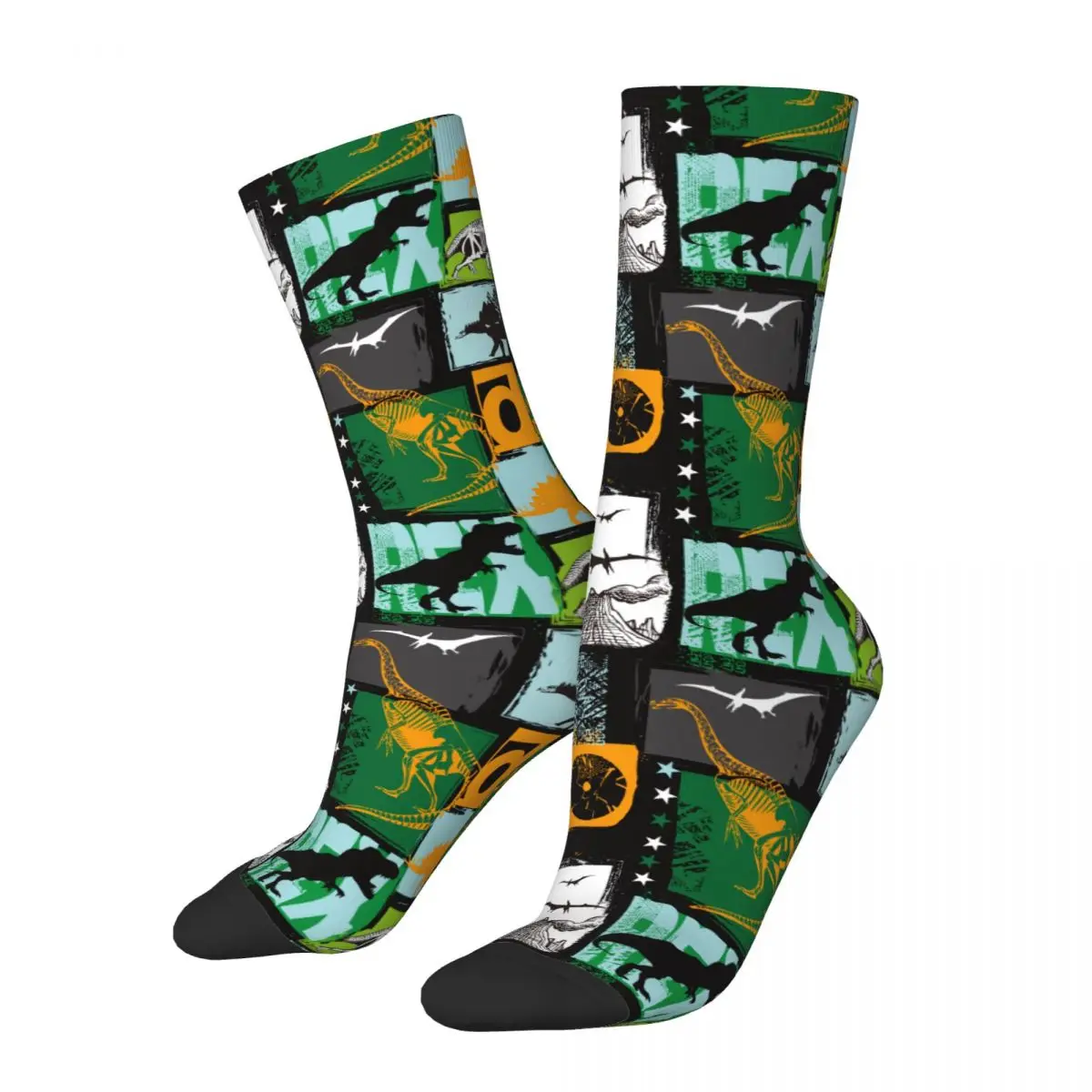 

Autumn Winter Cool Men's Women's Cartoon Funny Dinosaur Plaid Socks Ancient Animal Non-slip Skateboard Socks