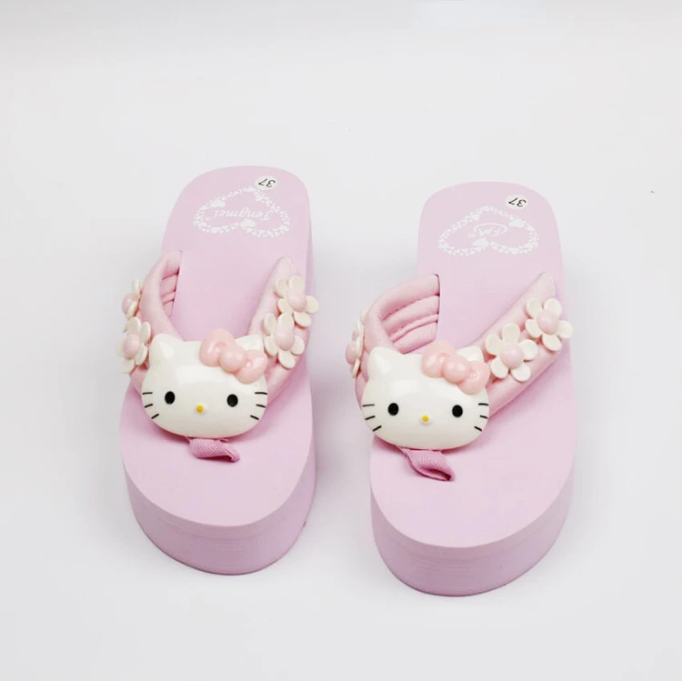 Sanrio Hello Kitty Slippers Y2k Kawaii Cartoon Sandals Fashion Platform Shoes Women Wedge Flip Flop High Heels Slippers Ladies