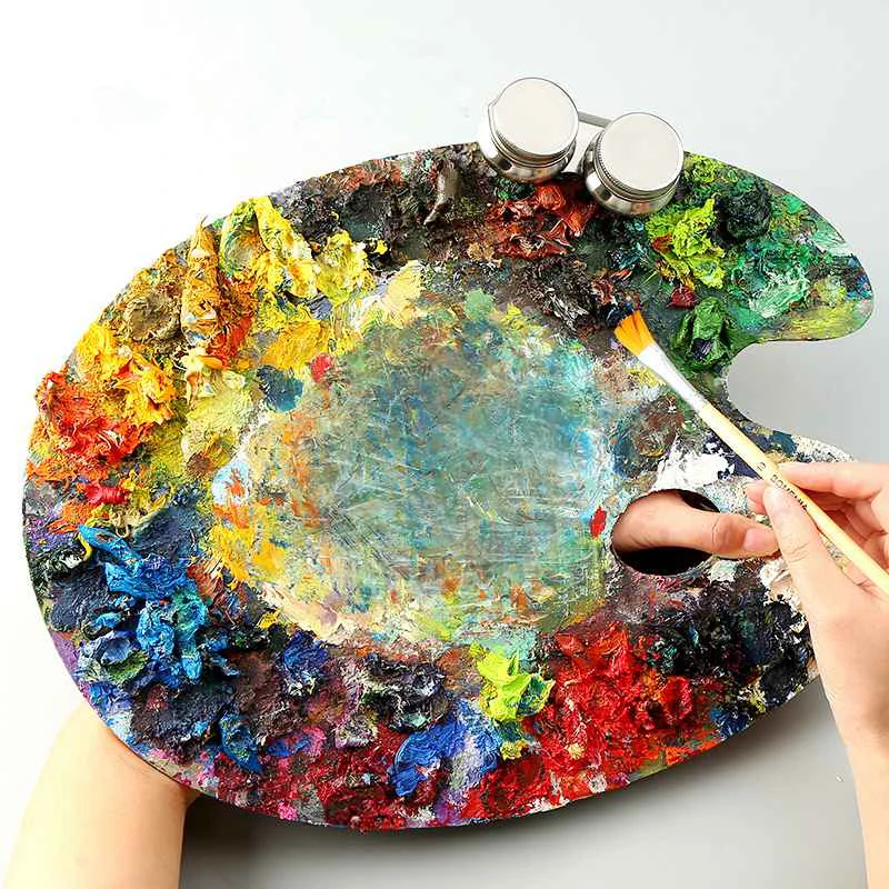 Stainless Steel Drum Painting Palette Oil Paint Pot Single Double Hole Dipper Easy Clean Drawing Tools Art Painting Supplies color palette paint pots