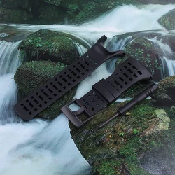 Men's Outdoor Waterproof Rubber Watch Strap Replacement - Silicone Wristband - 35mm (Black black buttons)